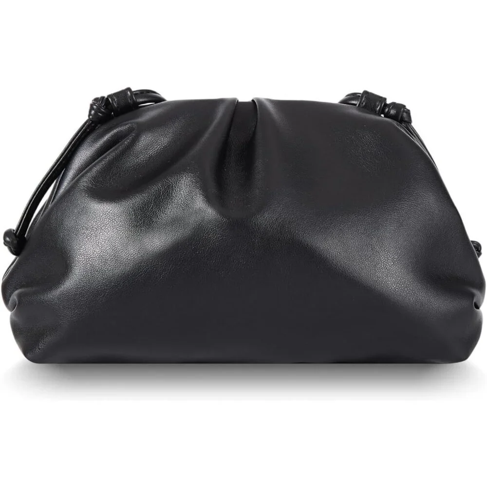 Women's Black PU leather Elegant Dressy Pleated Cloud Super Soft Clutch
